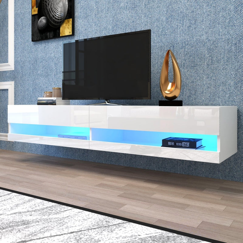 180 Wall Mounted Floating 80" TV Stand with 20 Color LEDs White - Atlantic Fine Furniture Inc
