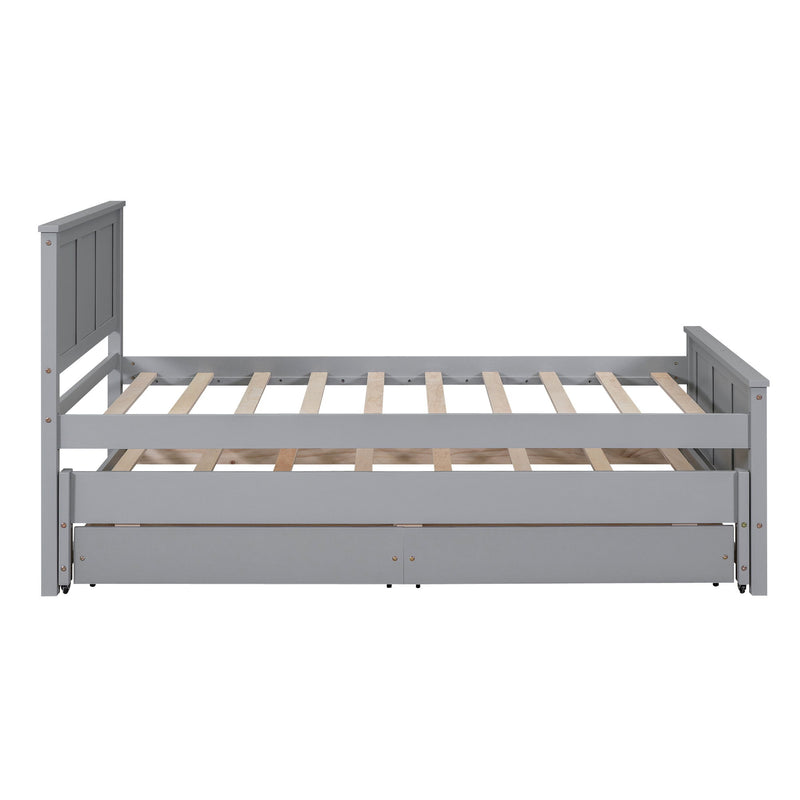 Twin Size Platform Bed With Trundle And Drawers, Gray