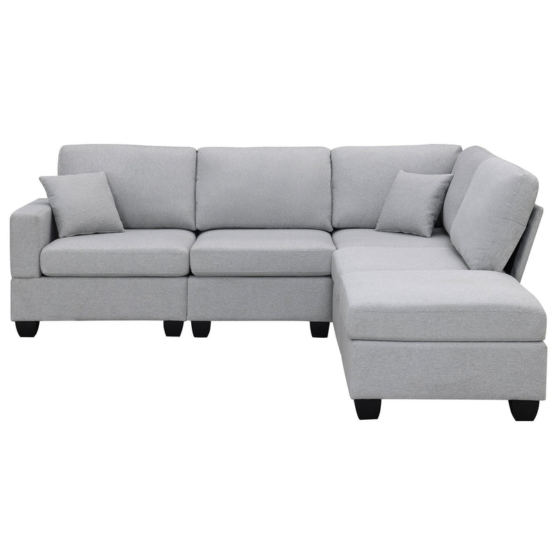 89.8*60.2" Modern Sectional Sofa, 5-Seat Modular Couch Set With Convertible Ottoman, L-Shape Linen Fabric Corner Couch Set With 2 Pillows For Living Room, Apartment