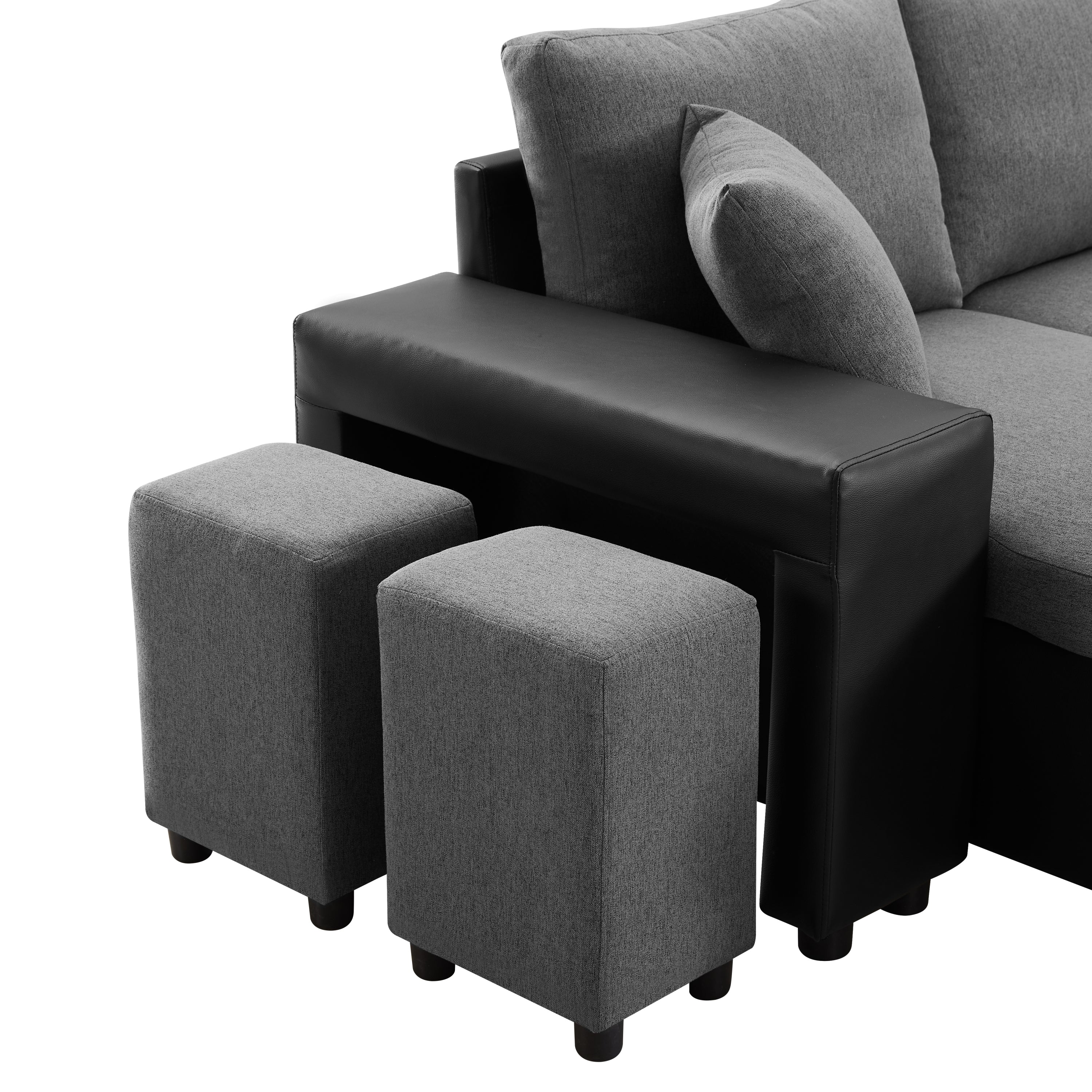 Artemax 92.5“Linen Reversible Sleeper Sectional Sofa with storage and 2 stools Steel Gray - Atlantic Fine Furniture Inc