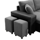 Artemax 92.5“Linen Reversible Sleeper Sectional Sofa with storage and 2 stools Steel Gray - Atlantic Fine Furniture Inc