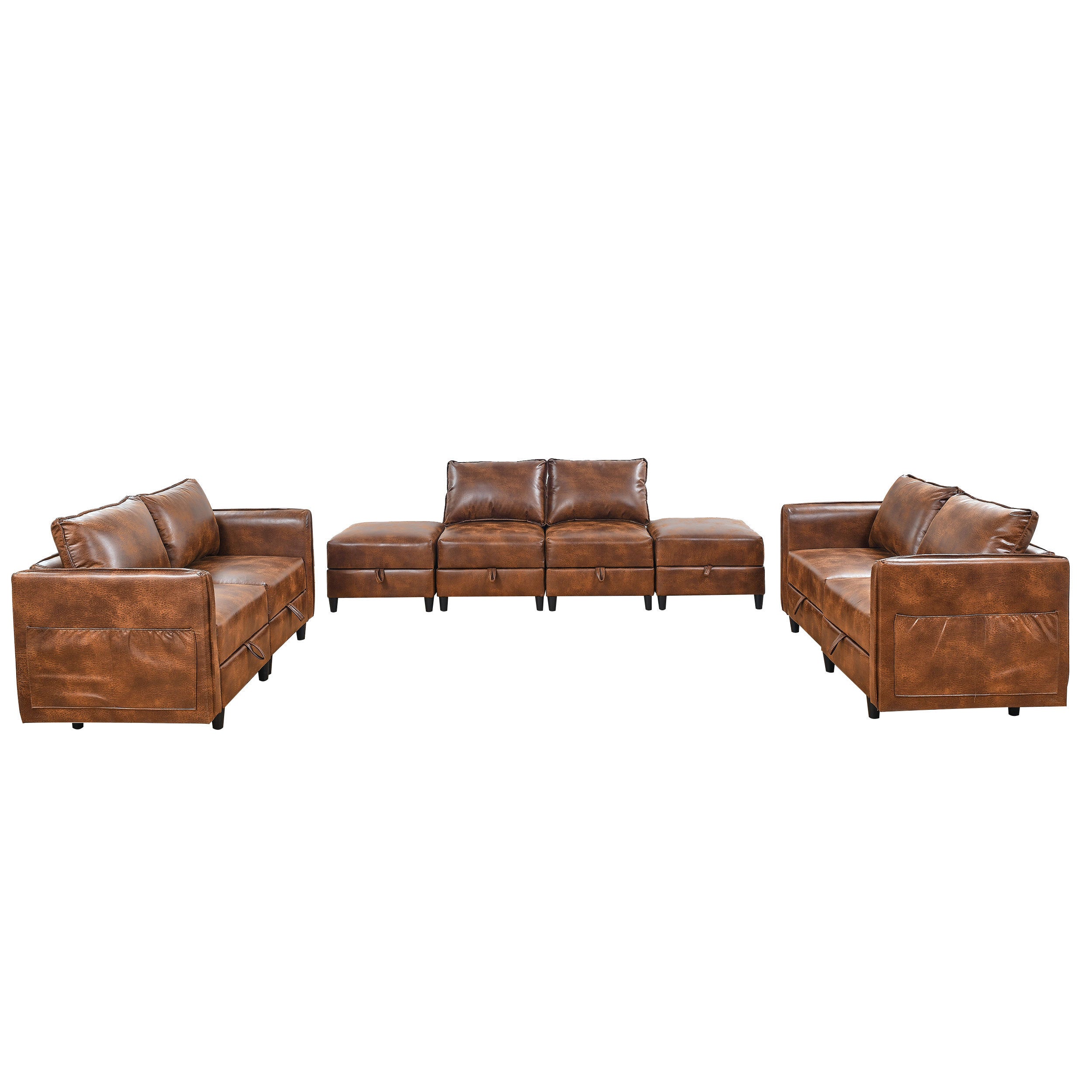 Welike Modular combination sofa L&U type convertible sofa with reversible upholstered storage seat with sleeper sofa brown tech cloth - Atlantic Fine Furniture Inc