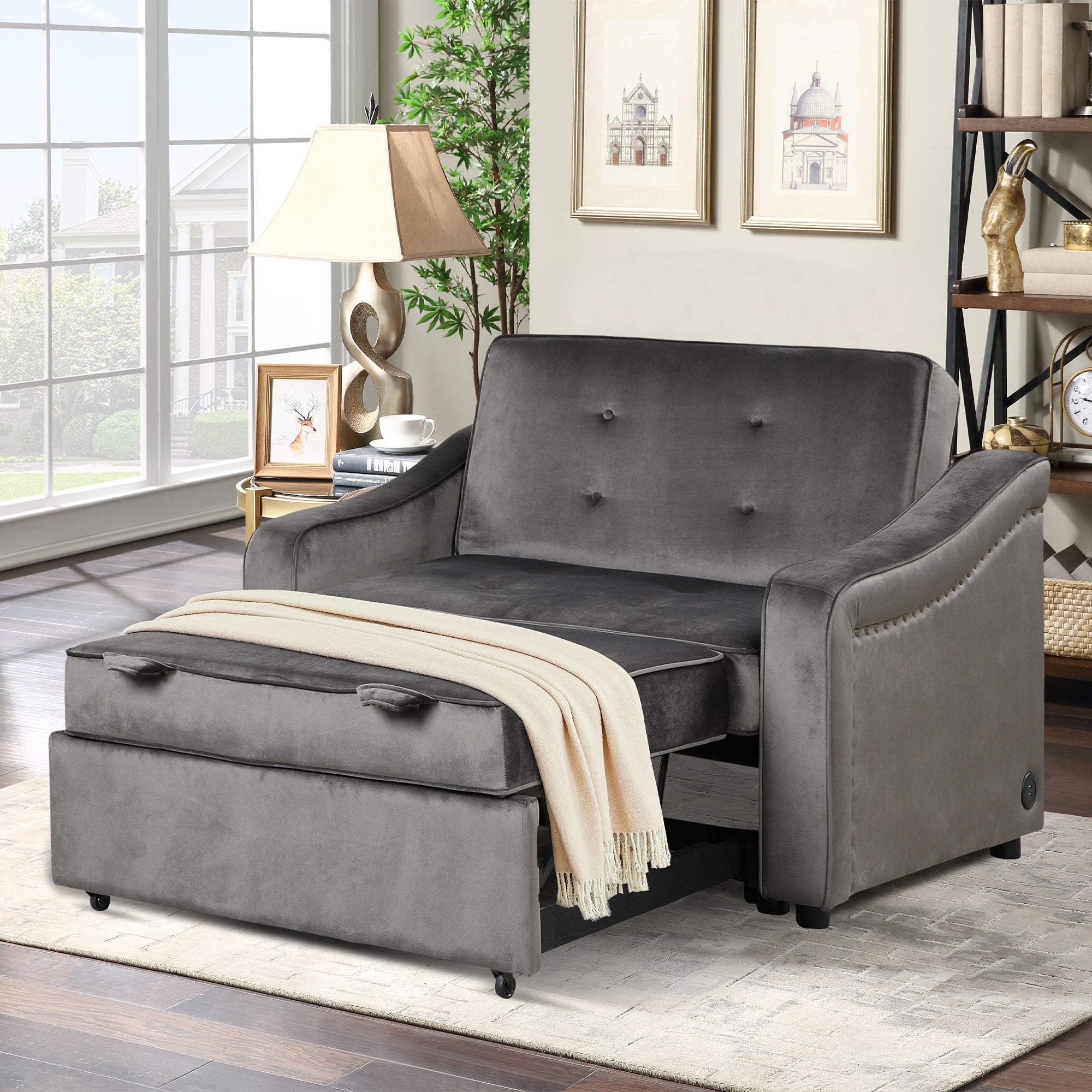 Orisfur. 50.6" Convertible Sleeper Bed, Adjustable Sofa Couch with Dual USB Ports for Living Room Space - Atlantic Fine Furniture Inc
