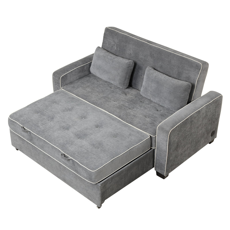 Orisfur. Linen Upholstered Sleeper Bed , Pull Out Sofa Bed Couch attached two throw pillows,Dual USB Charging Port and Adjustable Backrest for Living Room Space - Atlantic Fine Furniture Inc