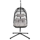 TOPMAX Patio Foldable Swing Chair Porch PE Wicker Egg Hanging Chair Hammock Chair w/Stand and Cushion for Outdoor Balcony Indoor Bedroom, Gray - Atlantic Fine Furniture Inc