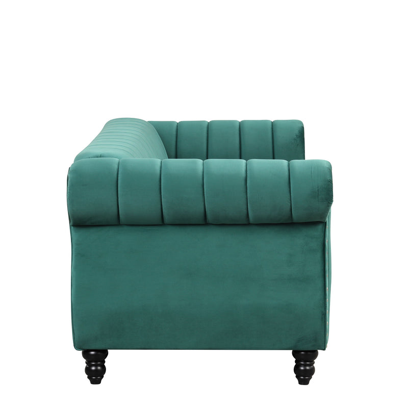 82.5" Modern Sofa Dutch Fluff Upholstered Sofa With Solid Wood Legs, Buttoned Tufted Backrest, Green
