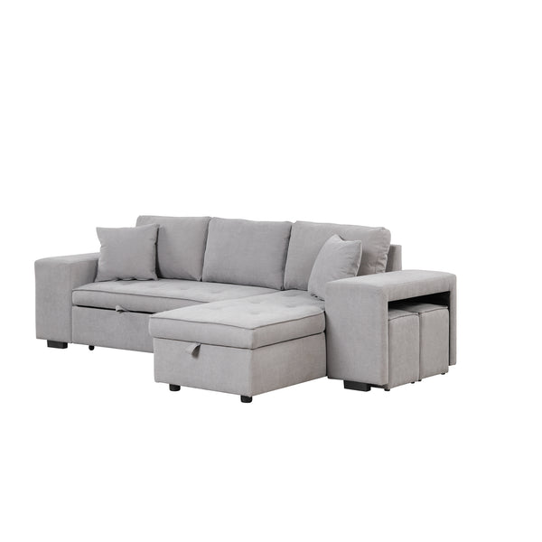 Orisfur. 104" Pull Out Sleeper Sofa Reversible L-Shape 3 Seat Sectional Couch with Storage Chaise and 2 Stools for Living Room Furniture Set - Atlantic Fine Furniture Inc