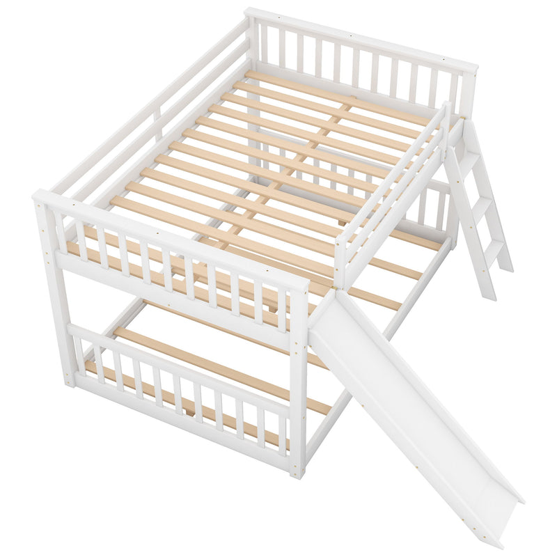 Full Over Full Bunk Bed With Convertible Slide And Ladder, White