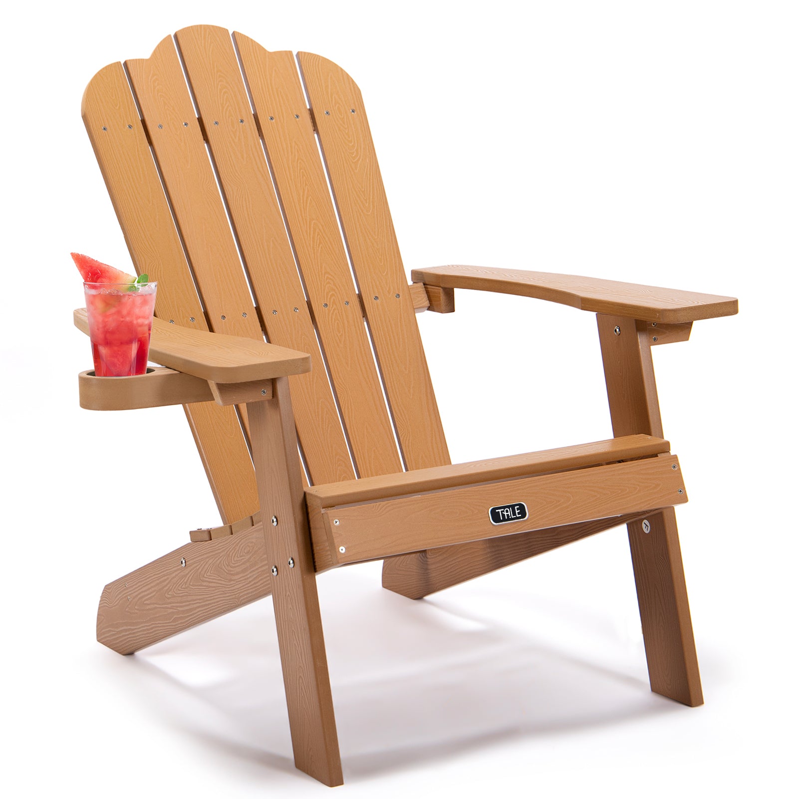 TALE Adirondack Chair Backyard Outdoor Furniture Painted Seating with Cup Holder All-Weather and Fade-Resistant Plastic Wood for Lawn Patio Deck Garden Porch Lawn Furniture Chairs Brown - Atlantic Fine Furniture Inc