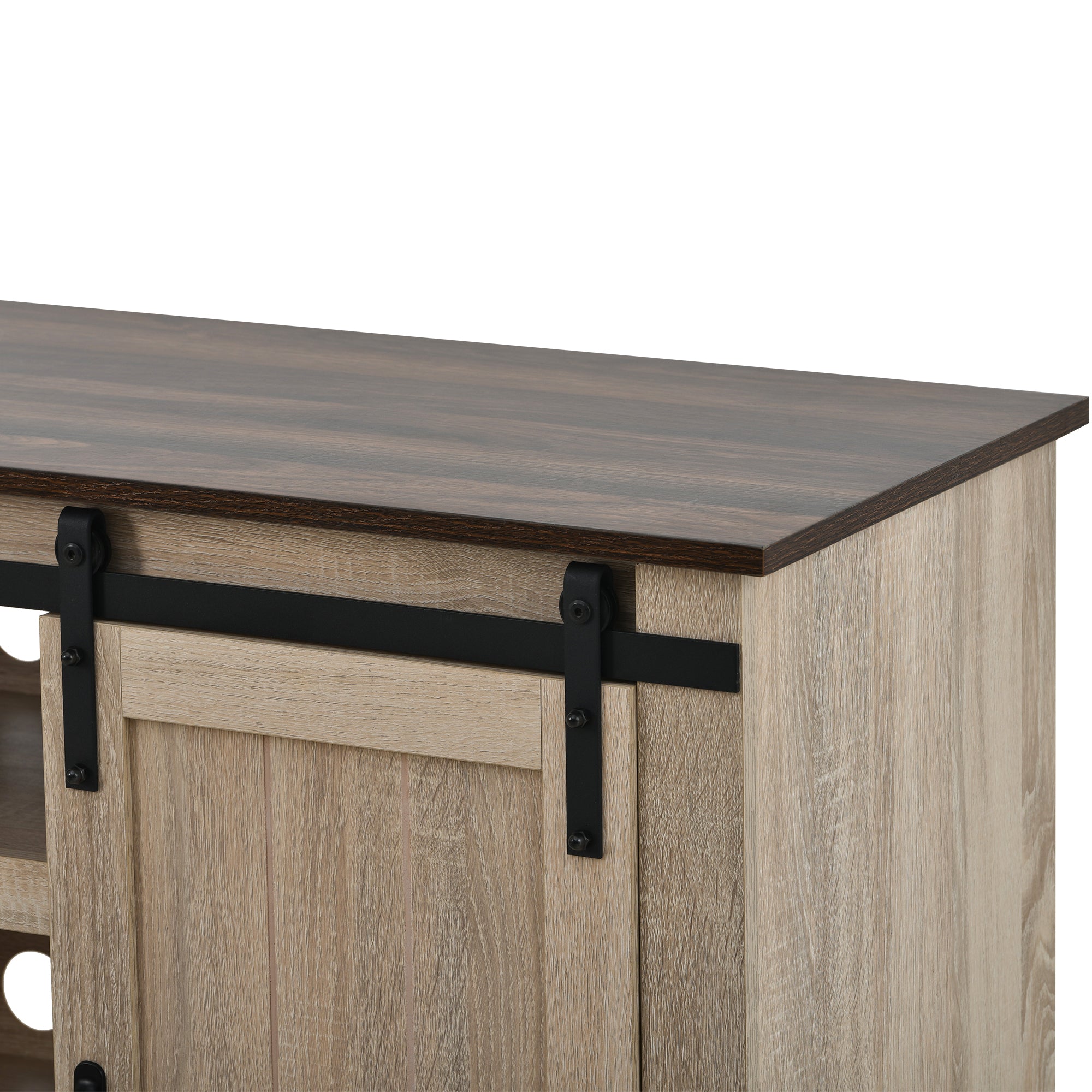 U-Can TV Stand with 2 Adjustable Panels Open Style Cabinet, Sideboard for Living room, Walnut - Atlantic Fine Furniture Inc