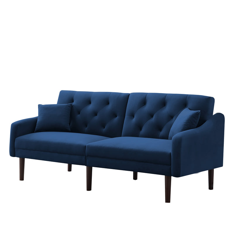 FUTON SOFA SLEEPER BLUE VELVET WITH 2 PILLOWS（same as W223S01366、W223S00358。Size difference, See Details in page.） ***Not available for sale on Walmart***