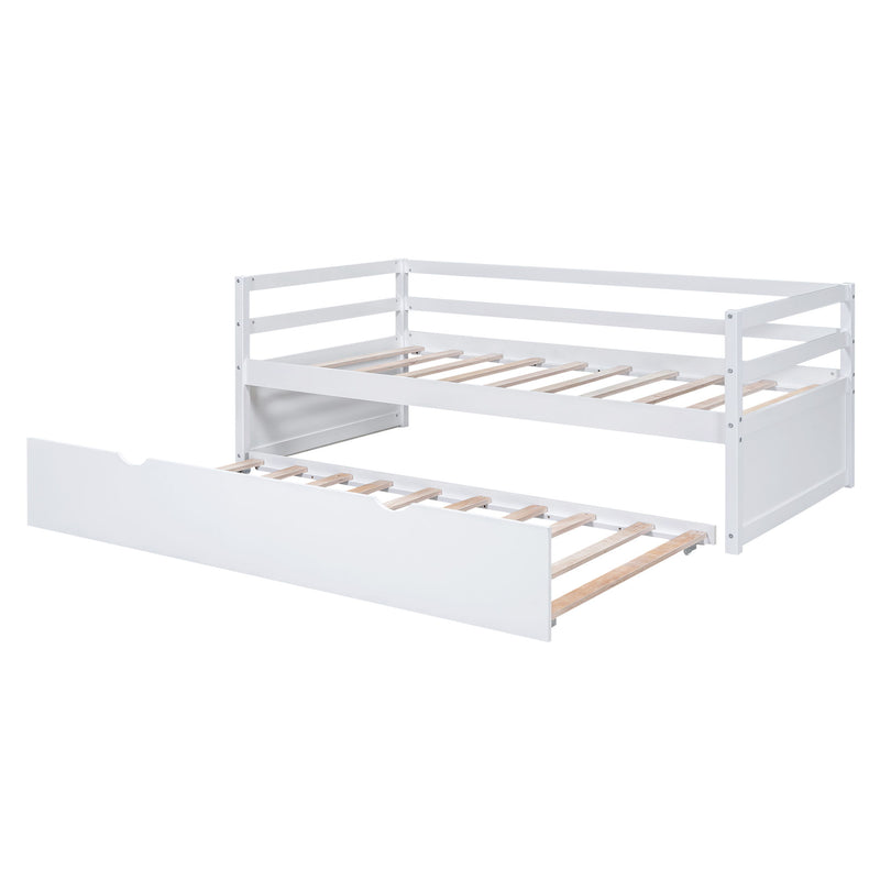 Twin Size Wood Daybed With Twin Size Trundle, White