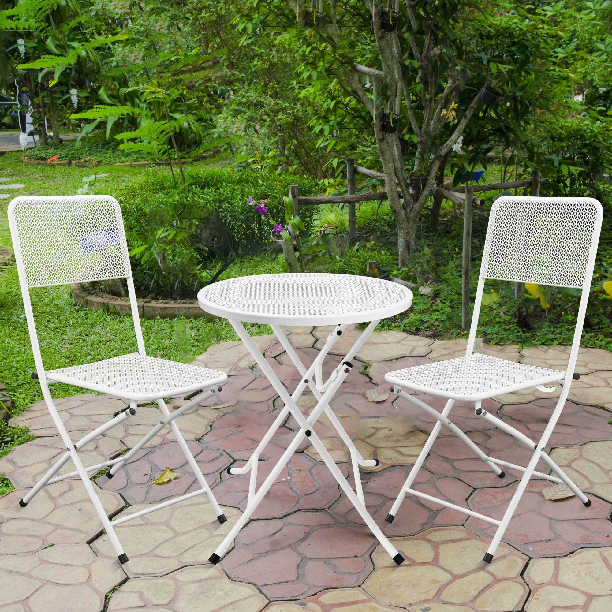 Premium Steel Patio Bistro Set, Folding Outdoor Patio Furniture Sets, 3 Piece Patio Set of Foldable Patio Table and Chairs - Atlantic Fine Furniture Inc