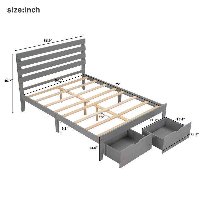 Full Size Platform Bed With Drawers - Gray