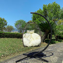 Outdoor Patio Wicker Folding Hanging Chair,Rattan Swing Hammock Egg Chair With C Type Bracket , With Cushion And Pillow - Atlantic Fine Furniture Inc