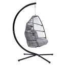 Outdoor Patio Wicker Folding Hanging Chair,Rattan Swing Hammock Egg Chair With C Type Bracket, With Cushion And Pillow - Atlantic Fine Furniture Inc