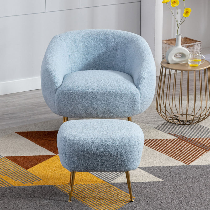 Orisfur. Modern Comfy Leisure Accent Chair, Teddy Short Plush Particle Velvet Armchair With Ottoman For Living Room - Blue