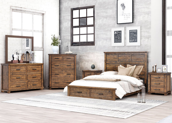 Rustic - Reclaimed Solid Wood Framhouse 6 Pieces Storage Queen Bedroom Sets