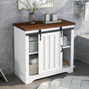 Bathroom Storage Cabinet, Freestanding Accent Cabinet, Sliding Barn Door, Thick Top, Adjustable Shelf, White and Brown - Atlantic Fine Furniture Inc