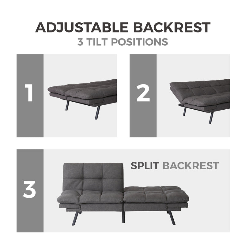 Convertible Memory Foam Futon Couch Bed, Modern Folding Sleeper Sofa-SF267FADGY - Atlantic Fine Furniture Inc