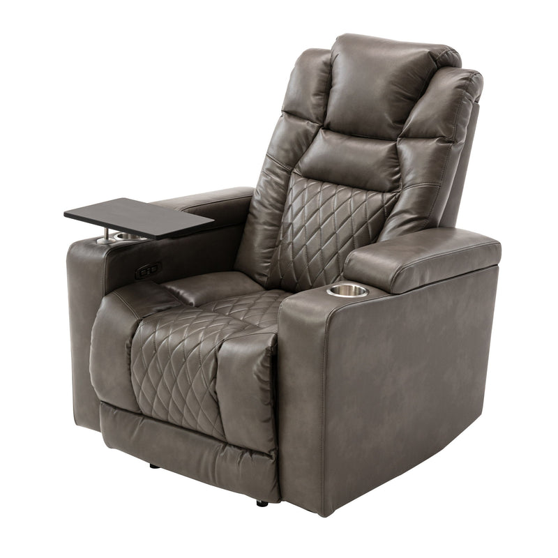 Power Motion Recliner With USB Charging Port And Hidden Arm Storage, Home Theater Seating With 2 Convenient Cup Holders Design And 360° Swivel Tray Table