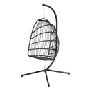 TOPMAX Patio Foldable Swing Chair Porch PE Wicker Egg Hanging Chair Hammock Chair w/Stand and Cushion for Outdoor Balcony Indoor Bedroom, Beige - Atlantic Fine Furniture Inc