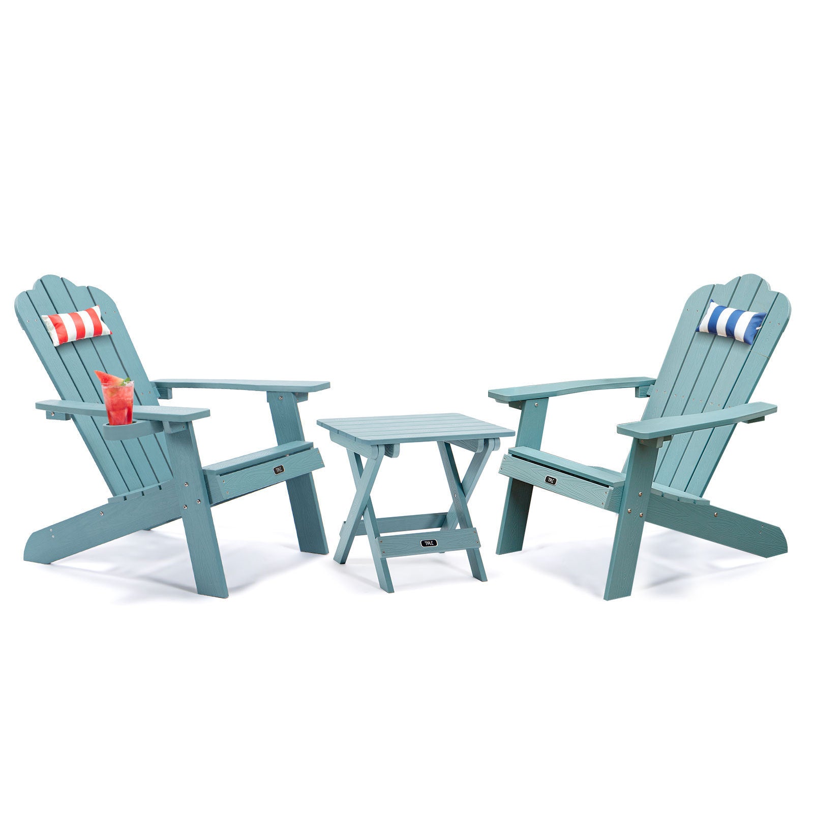 TALE Adirondack Chair Backyard Furniture Painted Seating with Cup Holder All-Weather and Fade-Resistant Plastic Wood for Lawn Outdoor Patio Deck Garden Porch Lawn Furniture Chairs Blue - Atlantic Fine Furniture Inc
