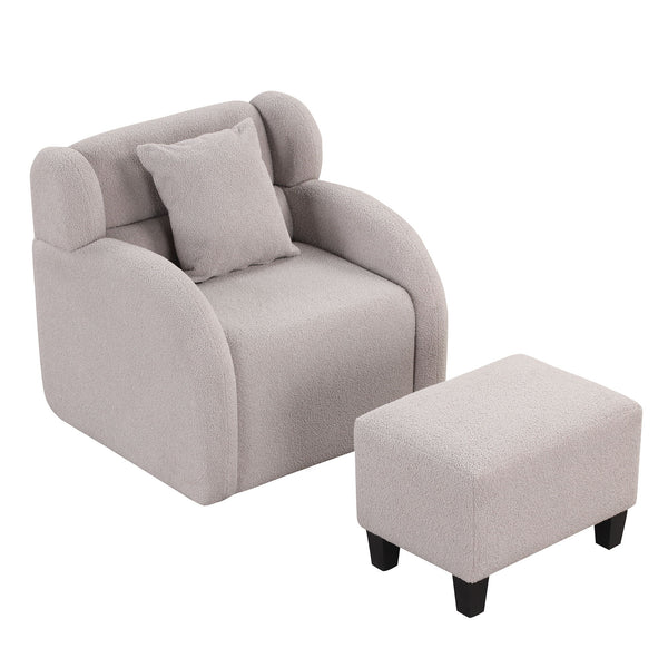 Swivel Accent Chair With Ottoman, Teddy Short Plush Particle Velvet Armchair, 360 Degree Swivel Barrel Chair With Footstool For Living Room, Hotel, Bedroom, Office, Lounge, Gray
