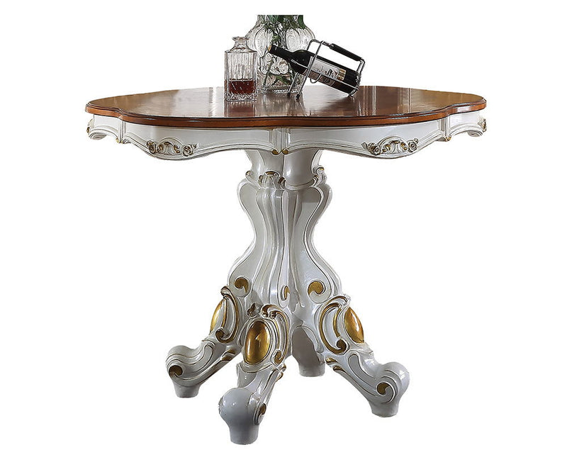 Part of Acme’s exclusive Picardy collection, this impressive counter height dining set features a round pedestal table with spectacular antique hand-brushed accents over an elegant antique finish.