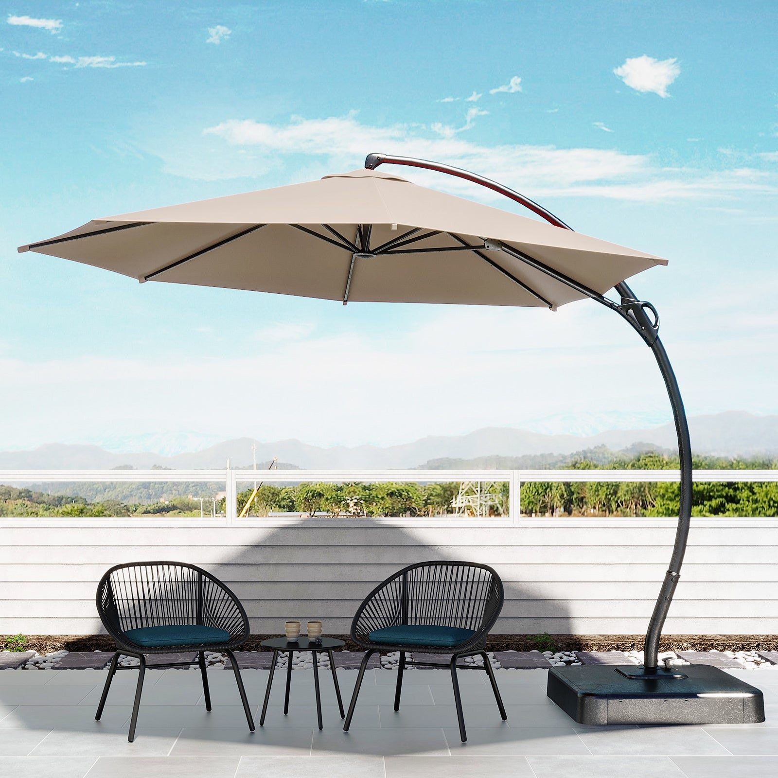 LAUSAINT HOME Outdoor Patio Umbrellas, 12FT  Outdoor Umbrella with Base Included, Upgraded Curvy Aluminum Offset Cantilever Umbrella with 360°Rotation Deisgn for Garden Pool Backyard Market Deck - Atlantic Fine Furniture Inc