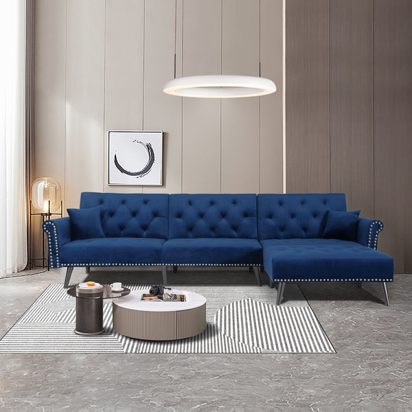 Convertible Sofa bed sleeper BLUE velvet (same as W223S00871、W223S00429。Size difference, See Details in page.) - Atlantic Fine Furniture Inc