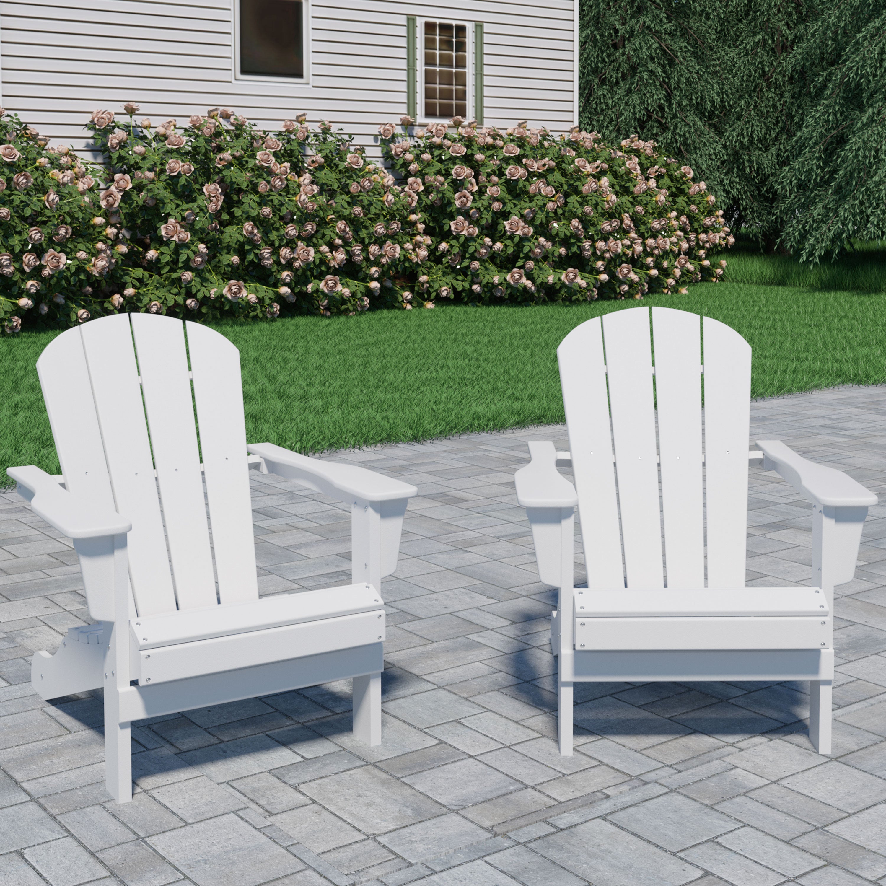 HDPE Adirondack Chair, Fire Pit Chairs, Sand Chair, Patio Outdoor Chairs,DPE Plastic Resin Deck Chair, lawn chairs, Adult Size ,Weather Resistant for Patio/ Backyard/Garden, White, Set of 2 - Atlantic Fine Furniture Inc
