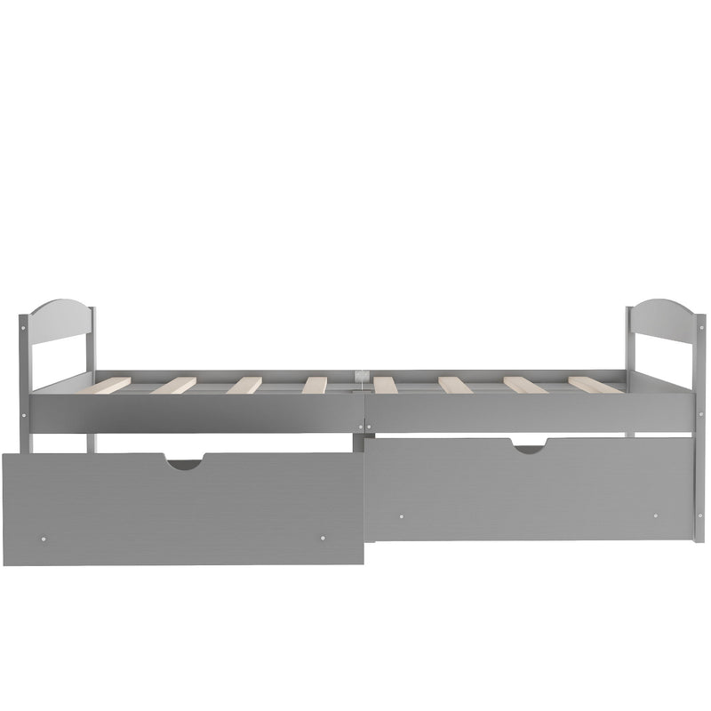Twin Size Platform Bed, With Two Drawers, Gray New