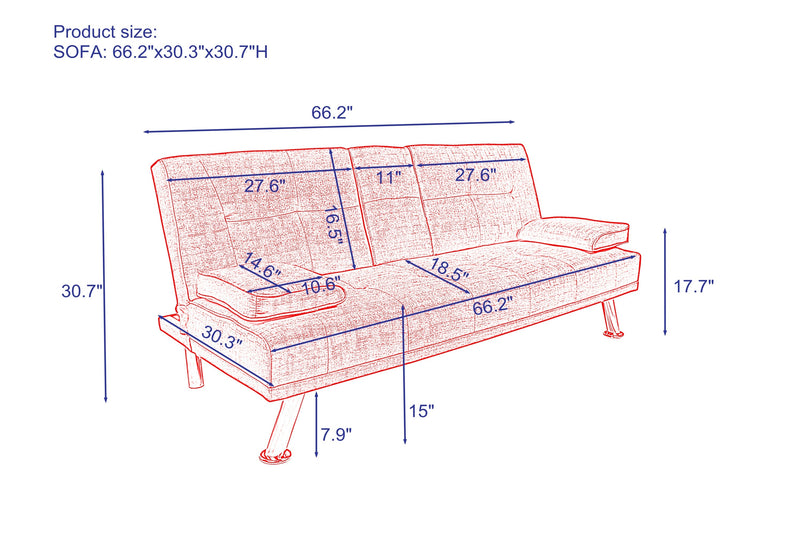 FUTON SOFA BED SLEEPER DARK GREY FABRIC（W22319409）