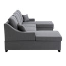 U_STYLE Upholstery Sleeper Sectional Sofa with Double Storage Spaces, 2 Tossing Cushions, Grey - Atlantic Fine Furniture Inc