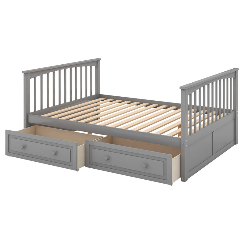 Full Over Full Bunk Bed With Drawers, Convertible Beds - Gray