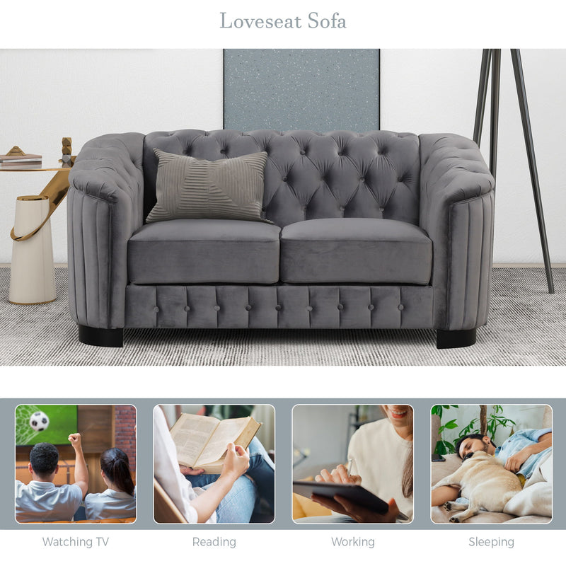 64" Velvet Upholstered Loveseat Sofa, Modern Loveseat Sofa With Thick Removable Seat Cushion, 2 Person Loveseat Sofa Couch For Living Room, Bedroom, Or Small Space, Gray