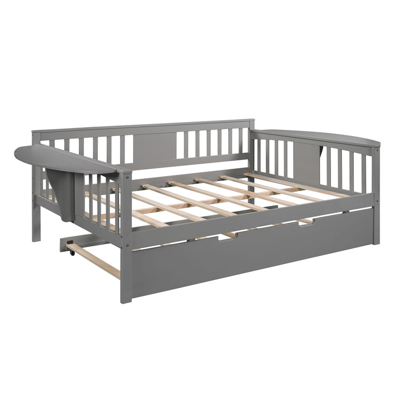 Full Daybed With Trundle - Wood Slat Support - Gray