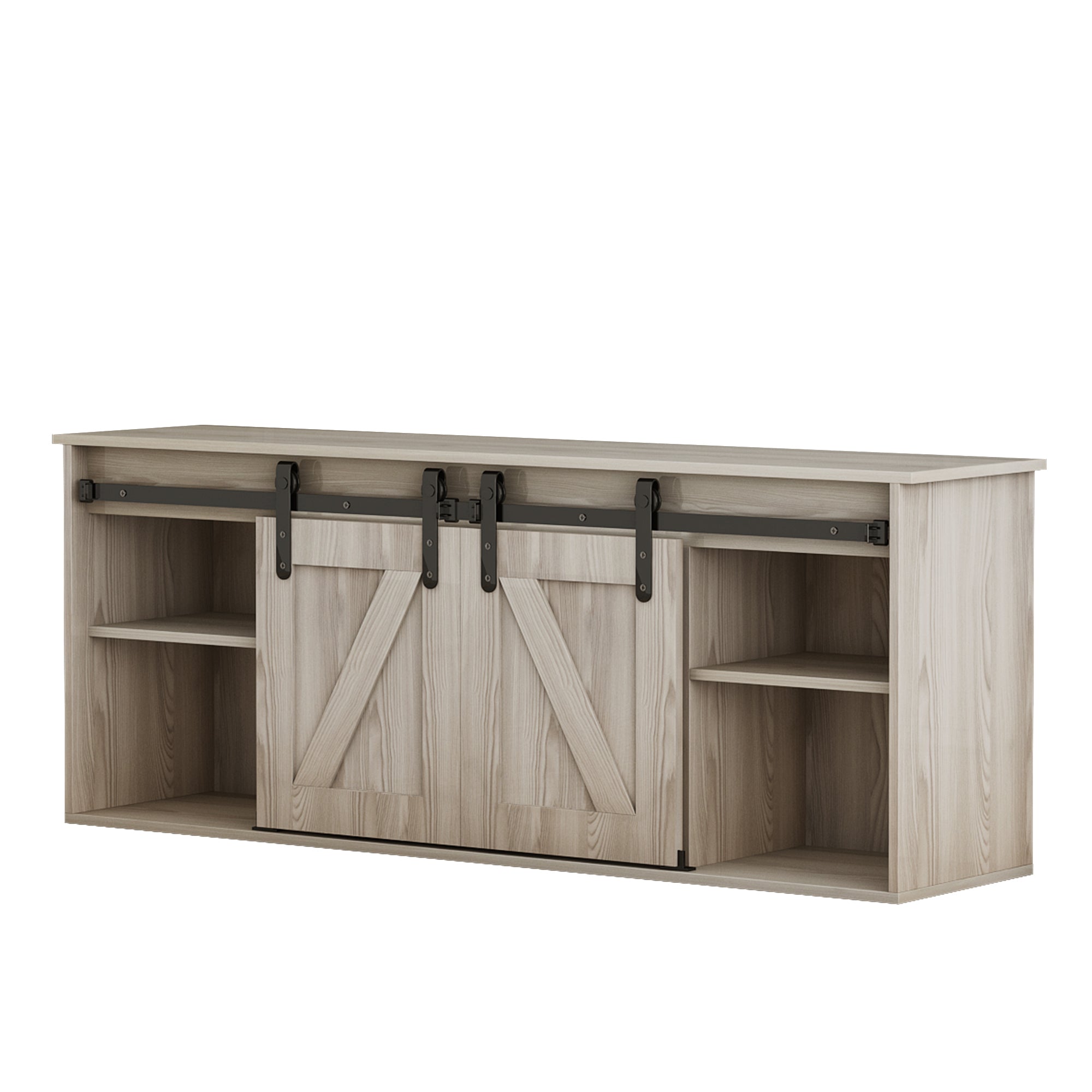 The television cabinet with an electronic fireplace，with Farmhouse Sliding Barn Door ,for TV up to 65 Inch Flat Screen MediaConsoleTable StorageCabinetWood Entertainment CenterSturdycolour：Washed Gray - Atlantic Fine Furniture Inc