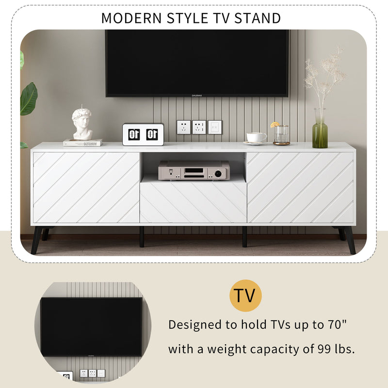 U-Can Modern TV Stand For 70 Inch Tv, Entertainment Center With Adjustable Shelves, 1 Drawer And Open Shelf, TV Console Table, Media Console, Metal Feet, For Living Room