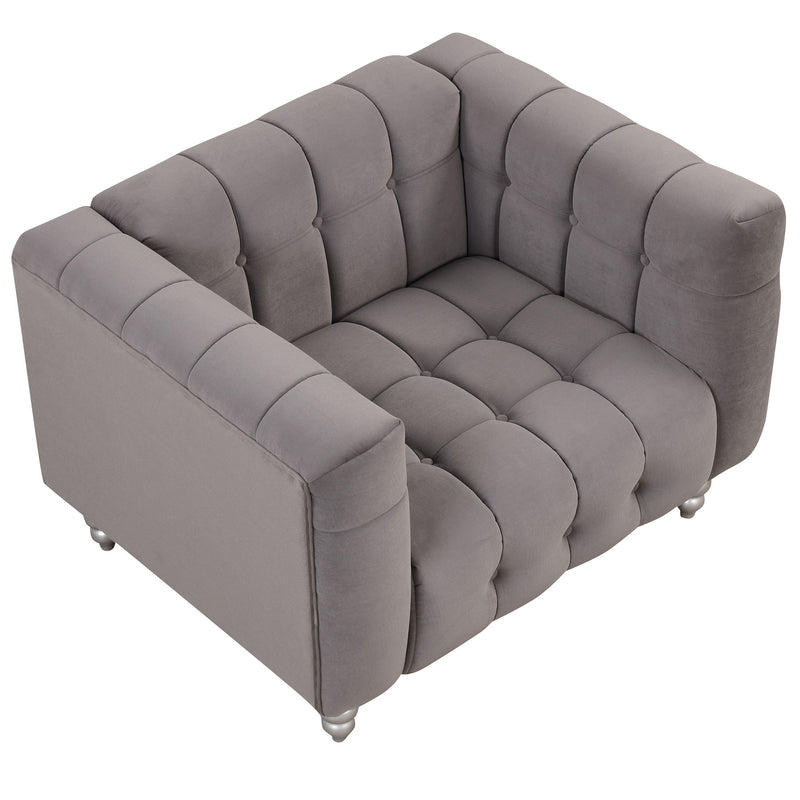 42" Modern Sofa Dutch Fluff Upholstered Sofa With Solid Wood Legs, Buttoned Tufted Backrest, Gray
