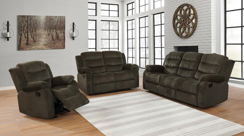 Rodman - Upholstered Padded Arm Reclining Sofa - Olive Brown