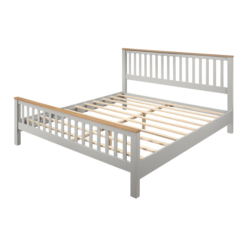 Country Gray Solid Platform Bed With Oak Top, King