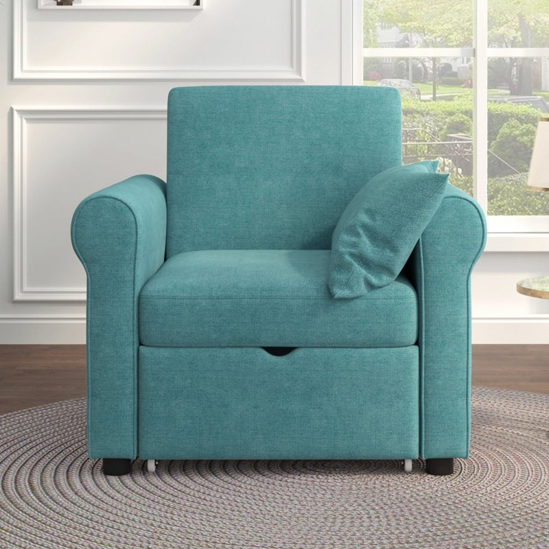 2-in-1 Sofa Bed Chair, Convertible Sleeper Chair Bed,Adjust Backrest Into a Sofa,Single Bed,Modern Chair Bed Sleeper for Adults, Teal - Atlantic Fine Furniture Inc