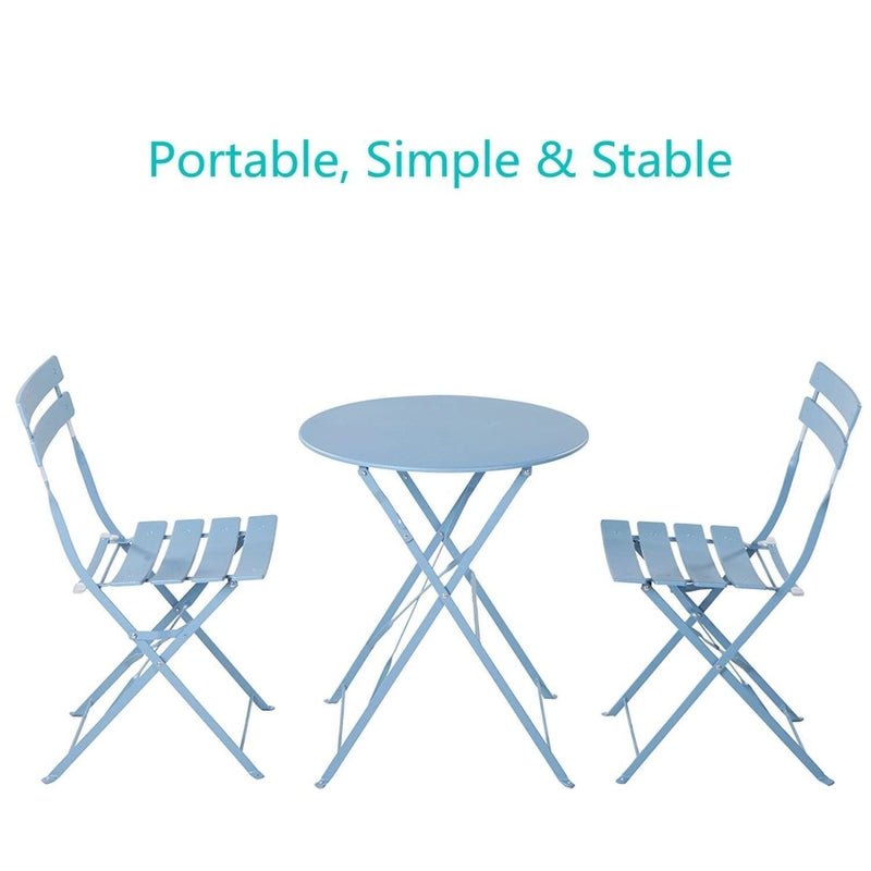 2 Person Bistro Set, 23.6" long Round Table and 2 Chairs, Blue - Atlantic Fine Furniture Inc