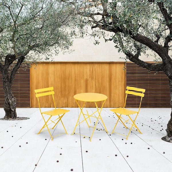 2 Person Bistro Set, 23.6" long Round Table and 2 Chairs, Yellow - Atlantic Fine Furniture Inc