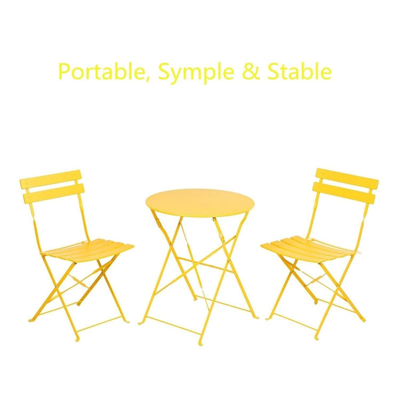 2 Person Bistro Set, 23.6" long Round Table and 2 Chairs, Yellow - Atlantic Fine Furniture Inc