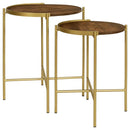 Malka - 2 Piece Round Wood Nesting Table - Dark Brown And Gold - Atlantic Fine Furniture Inc
