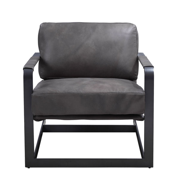 Locnos - Accent Chair - Gray Top Grain Leather & Black Finish - Atlantic Fine Furniture Inc