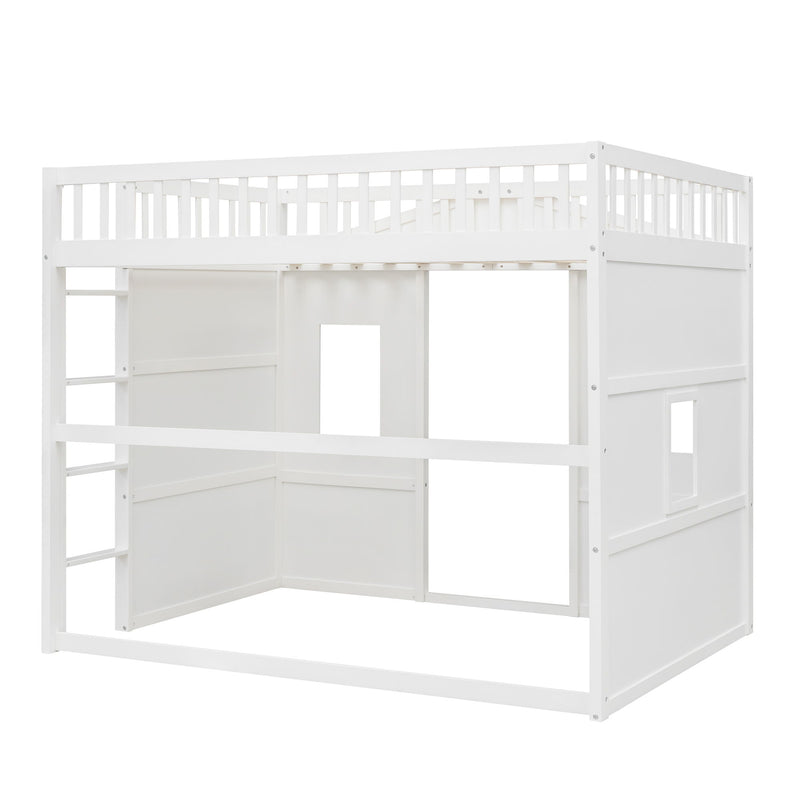 Full Size House Loft Bed With Ladder - White